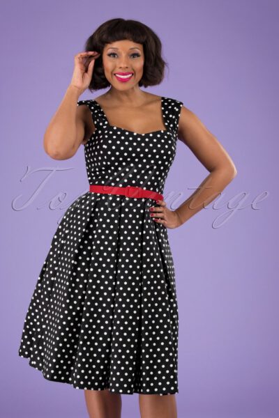 50s Jill Polka Dot Swing Dress in Black