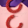 60s Beaded Hoop Earrings in Tomato Red