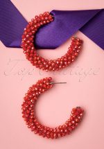 60s Beaded Hoop Earrings in Tomato Red