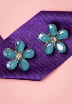 50s Flower Studs in Ocean Blue