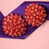 60s Bulb of Beads Earstuds in Tomato Red