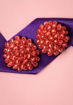 60s Bulb of Beads Earstuds in Tomato Red