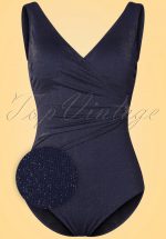 50s Vivienne Golden Shimmer Swimsuit in Midnight Blue