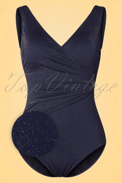 50s Vivienne Golden Shimmer Swimsuit in Midnight Blue