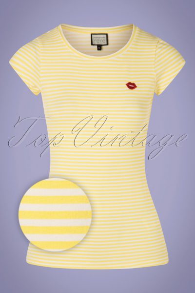 60s Casual Elegance Top in Yellow and White Stripes