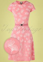 60s Oh Yeah Ginko Leaves Dress in Pink