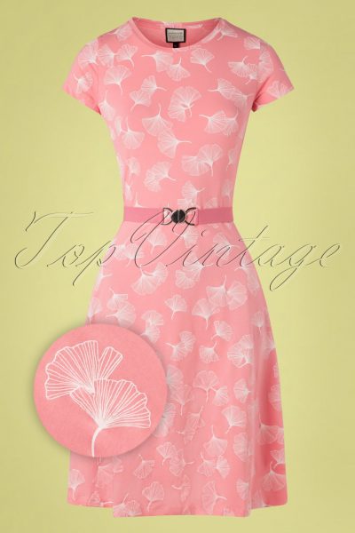 60s Oh Yeah Ginko Leaves Dress in Pink