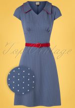 60s Vintage Moments Polkadots Dress in Blue