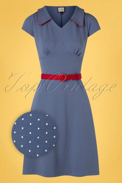 60s Vintage Moments Polkadots Dress in Blue