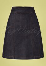 60s Modern Rock N Roll Skirt in Dark Denim Navy