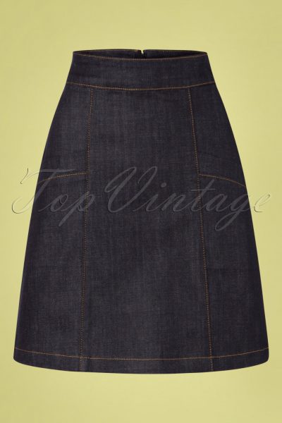 60s Modern Rock N Roll Skirt in Dark Denim Navy