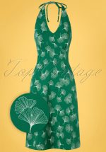 60s Be Bop Baby Ginko Leaves Dress in Green