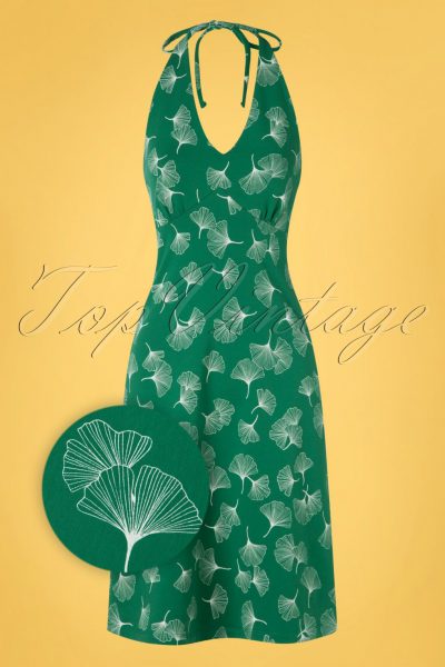 60s Be Bop Baby Ginko Leaves Dress in Green