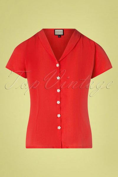 60s Tres Bien Blouse in Uni Red