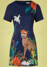 60s Cheetah Tunic Dress in Navy