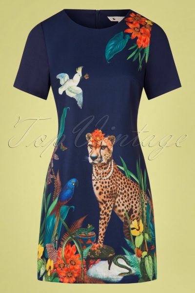 60s Cheetah Tunic Dress in Navy