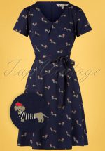 60s Sausage Dog Skater Dress in Navy