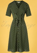 60s Tara Tie Knot Dress in Green Polka