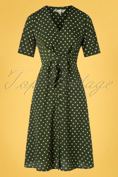 60s Tara Tie Knot Dress in Green Polka