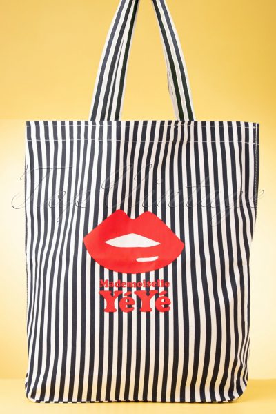 60s Take It All Striped Tote Bag in White and Blue