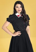 50s Allie Hearts Blouse in Black
