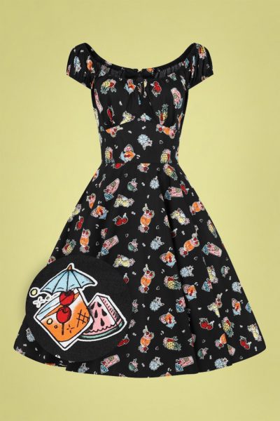 50s Pina Colada Swing Dress in Black