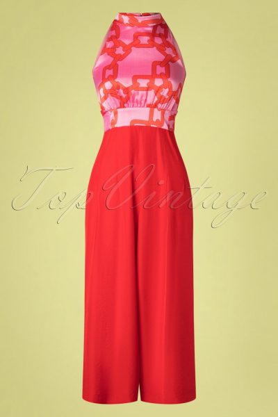 70s Divided Jumpsuit in Red and Pink