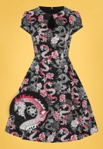 50s Mushu Dragon Swing Dress in Black