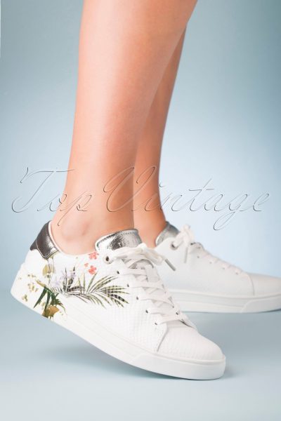 50s Penil Floral Sneakers in White