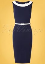 50s Bessy Pencil Dress in Navy and Ivory