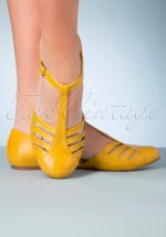 50s Edie T-Strap Flats in Mustard Yellow