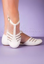 50s Edie T-Strap Flats in White