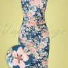 50s Donna Floral Pencil Dress in Blue