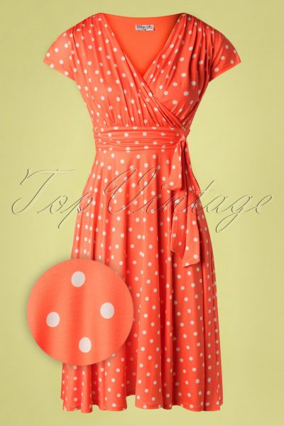 50s Caryl Polkadot Swing Dress in Orange