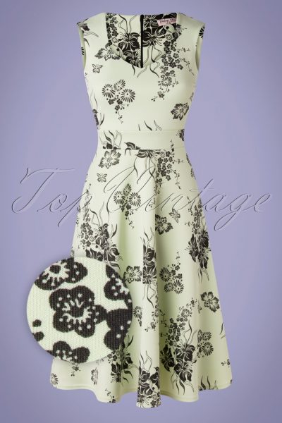 50s Veronique Floral Swing Dress in Mint