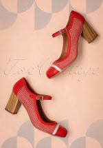 60s Frida Leather Mary Jane Pumps in Red