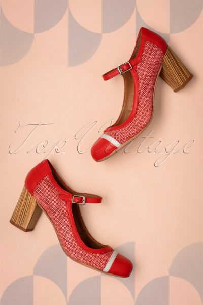 60s Frida Leather Mary Jane Pumps in Red