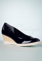 60s Rita Patent Wedges in Dark Navy