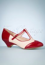 50s Ione Spectator T-Strap Pump in Red and White