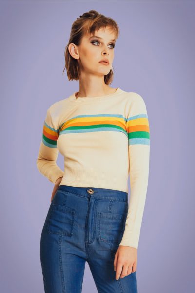 70s McKenzie Rainbow Pullover in Cream