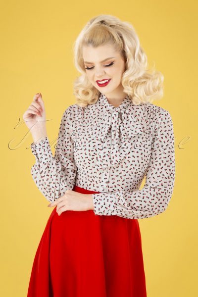 50s Hope Hearts Blouse in White
