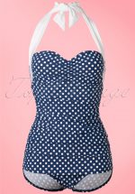 50s Sandy Frock One Piece Swimsuit in Navy