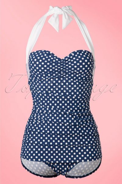 50s Sandy Frock One Piece Swimsuit in Navy