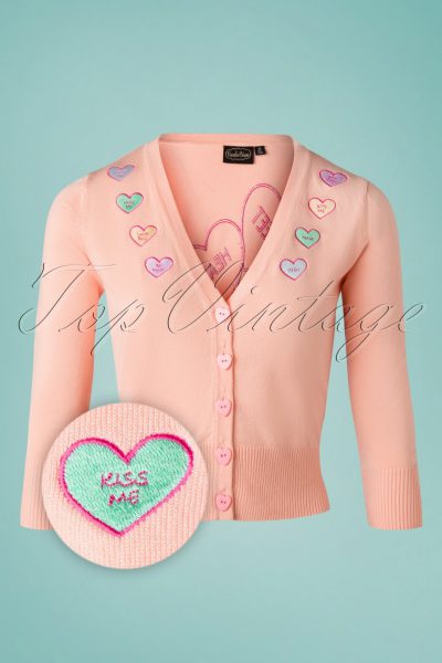 Unreal Redheads Collaboration ~ 50s Kim Love Heart Cardigan in Pink