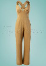 70s Corine Corduroy Buckle Jumpsuit in Beige