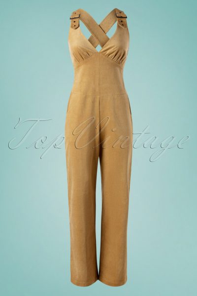 70s Corine Corduroy Buckle Jumpsuit in Beige