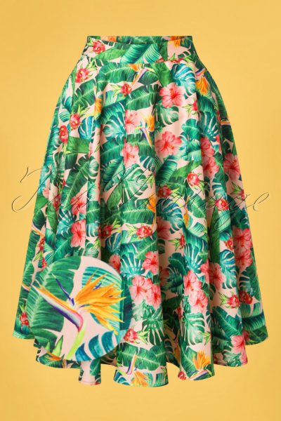 Unreal Redheads Collaboration ~ 50s Jinkx Floral Tropical Skirt in Pink and Green