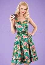 Unreal Redheads Collaboration ~ 50s Jinkx Floral Tropical Dress in Pink and Green