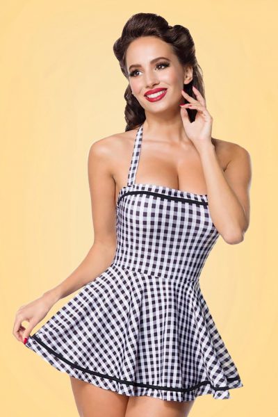 50s Gigi Gingham Swimdress in Black and White