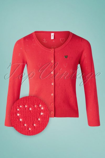 60s Logo Short Roundneck Cardigan in Red Heart Anchor